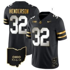 Treveyon Henderson Jersey #32 Ohio State Buckeyes College Football Stitched Vapor Limited Gold Ohio Patch Black Limited