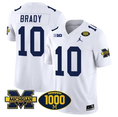 Tom Brady Jersey #10 Michigan Wolverines 1000 Wins Patch Vapor College Football White