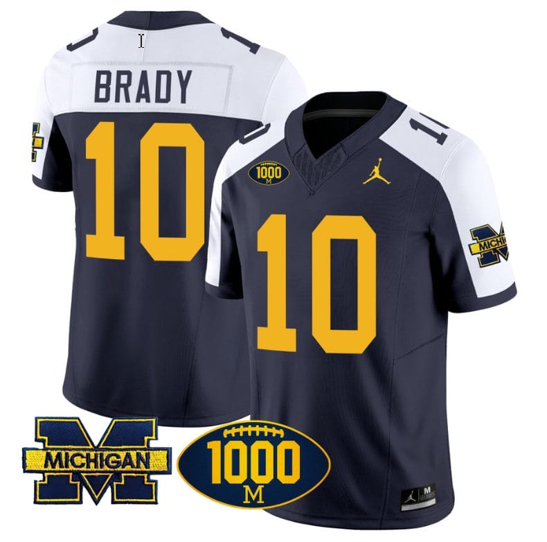 Tom Brady Jersey #10 Michigan Wolverines 1000 Wins Patch Vapor Limited Football Navy Alternate