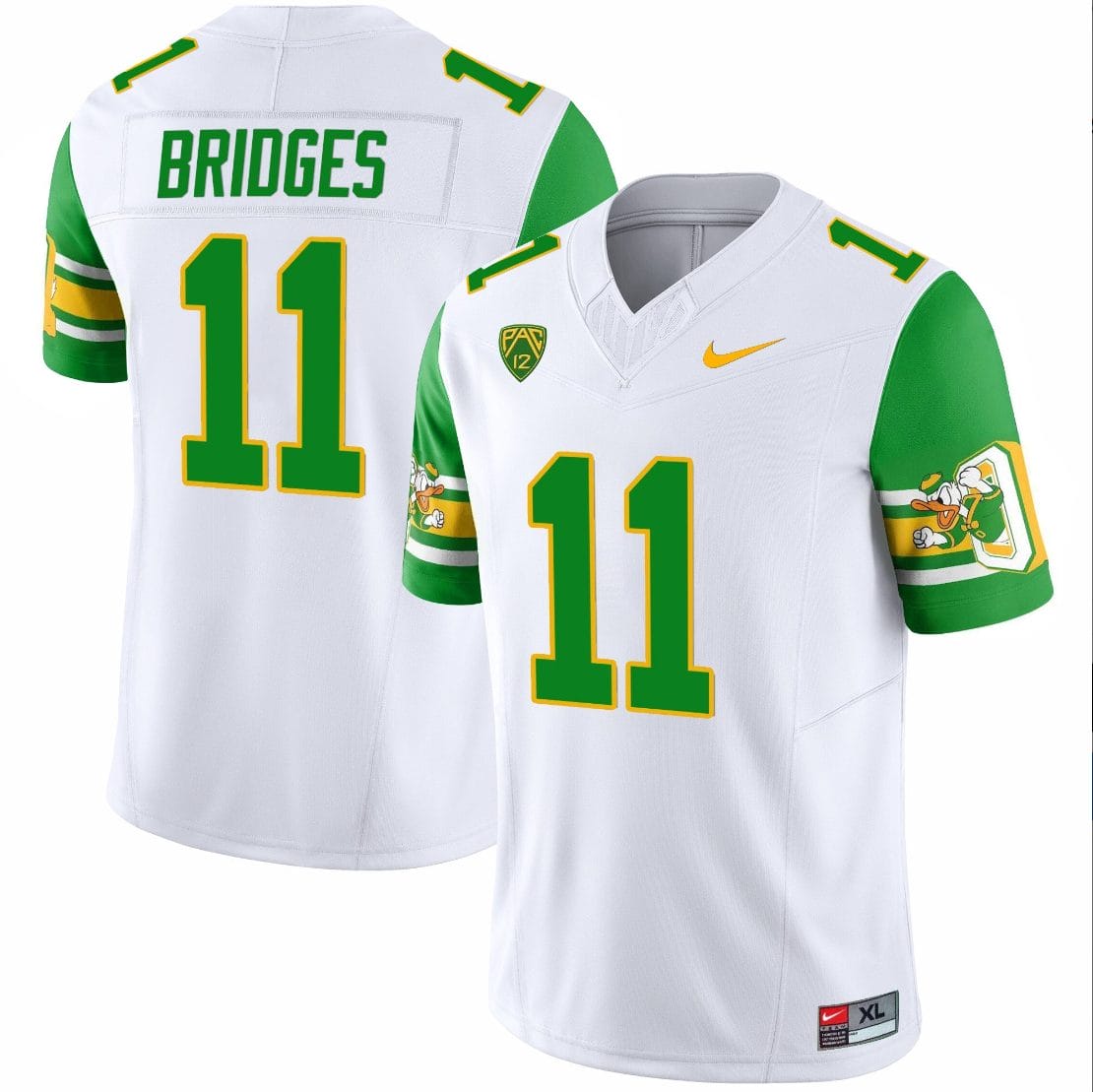 Trikweze Bridges Jersey #11 Oregon Ducks ‘Mighty Oregon’ 1984 Throwback Football Uniforms Green Sleeves