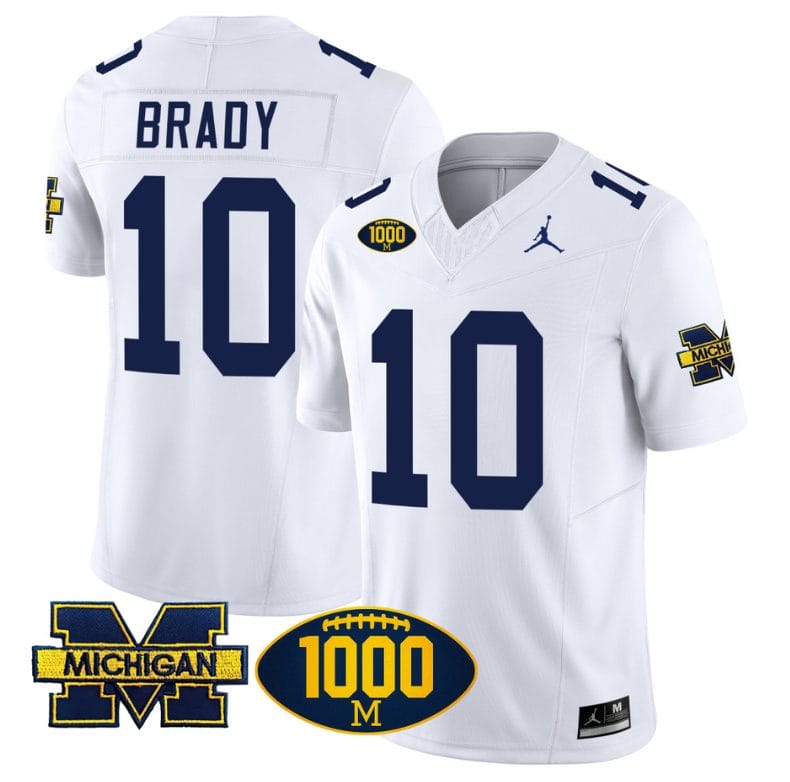 Tom Brady Jersey #10 Michigan Wolverines 1000 Wins Patch Vapor Limited Football White