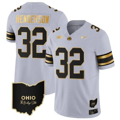 Treveyon Henderson Jersey #32 Ohio State Buckeyes College Football Stitched Vapor Limited Gold Ohio Patch Gray Gold
