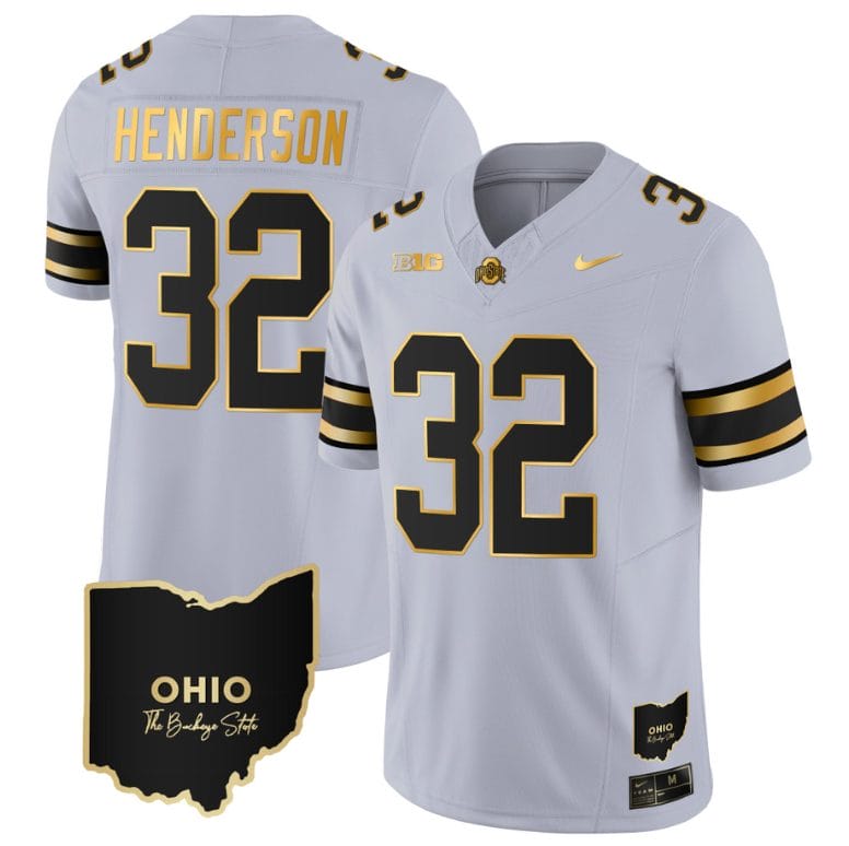 Treveyon Henderson Jersey #32 Ohio State Buckeyes College Football Stitched Vapor Limited Gold Ohio Patch Gray Gold
