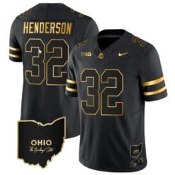 Treveyon Henderson Jersey #32 Ohio State Buckeyes College Football Stitched Vapor Limited Gold Ohio Patch Black Gold