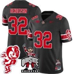 TreVeyon Henderson Jersey #32 Ohio State Buckeyes Football Stitched Brutus Buckeye Patch Black