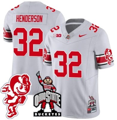 TreVeyon Henderson Jersey #32 Ohio State Buckeyes Football Stitched Brutus Buckeye Patch Gray