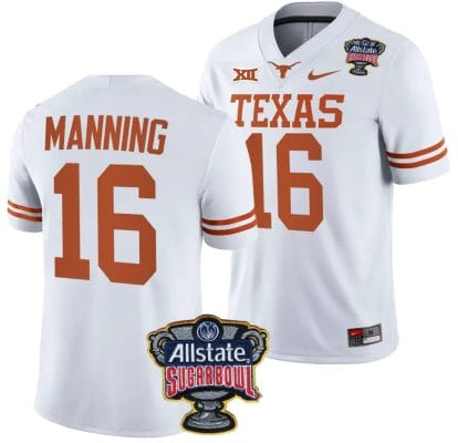 Arch Manning Jersey #16 Texas Longhorns Allstate Sugar Bowl Patch 2024 College Football White
