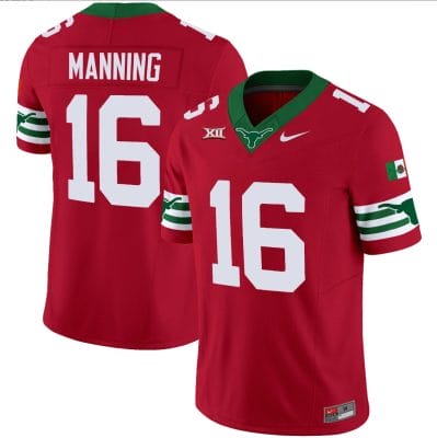 Arch Manning Jersey #16 Texas Longhorns Mexico Vapor College Football Red