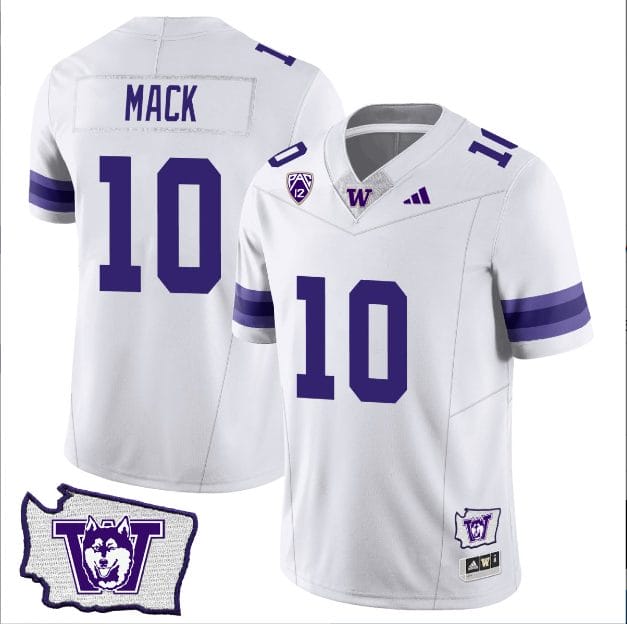Austin Mack Jersey #10 Washington Huskies Washington Map Patch Football White