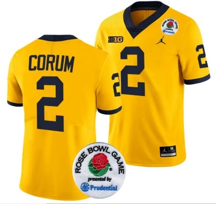 Blake Corum Jersey #2 Michigan Wolverines Rose Bowl Game 2024 Patch College Football Playoff Maize