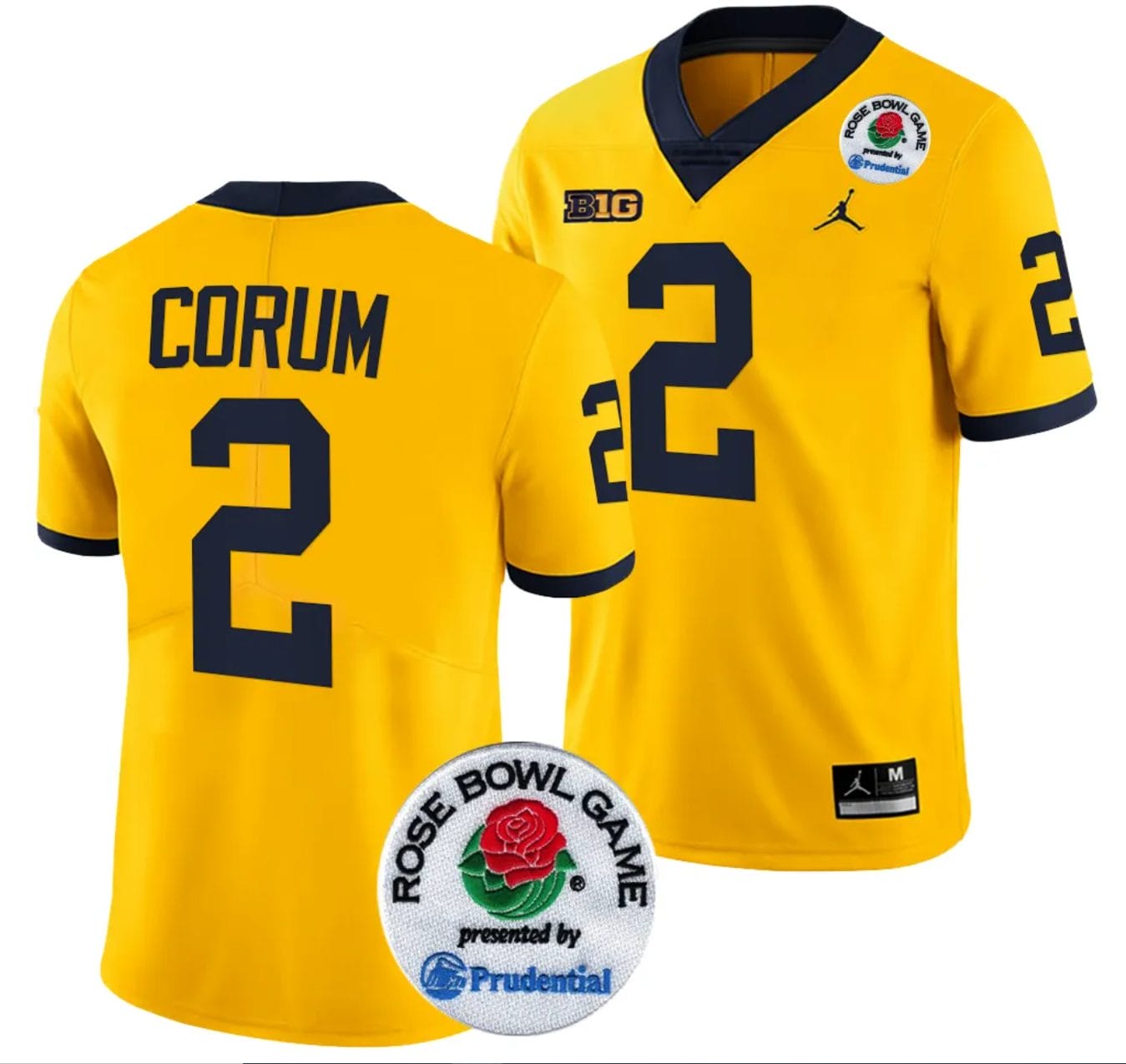 Blake Corum Jersey #2 Michigan Wolverines Rose Bowl Game 2024 Patch College Football Playoff Maize