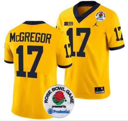 Braiden McGregor Jersey #17 Michigan Wolverines Rose Bowl Game 2024 Patch College Football Playoff Maize