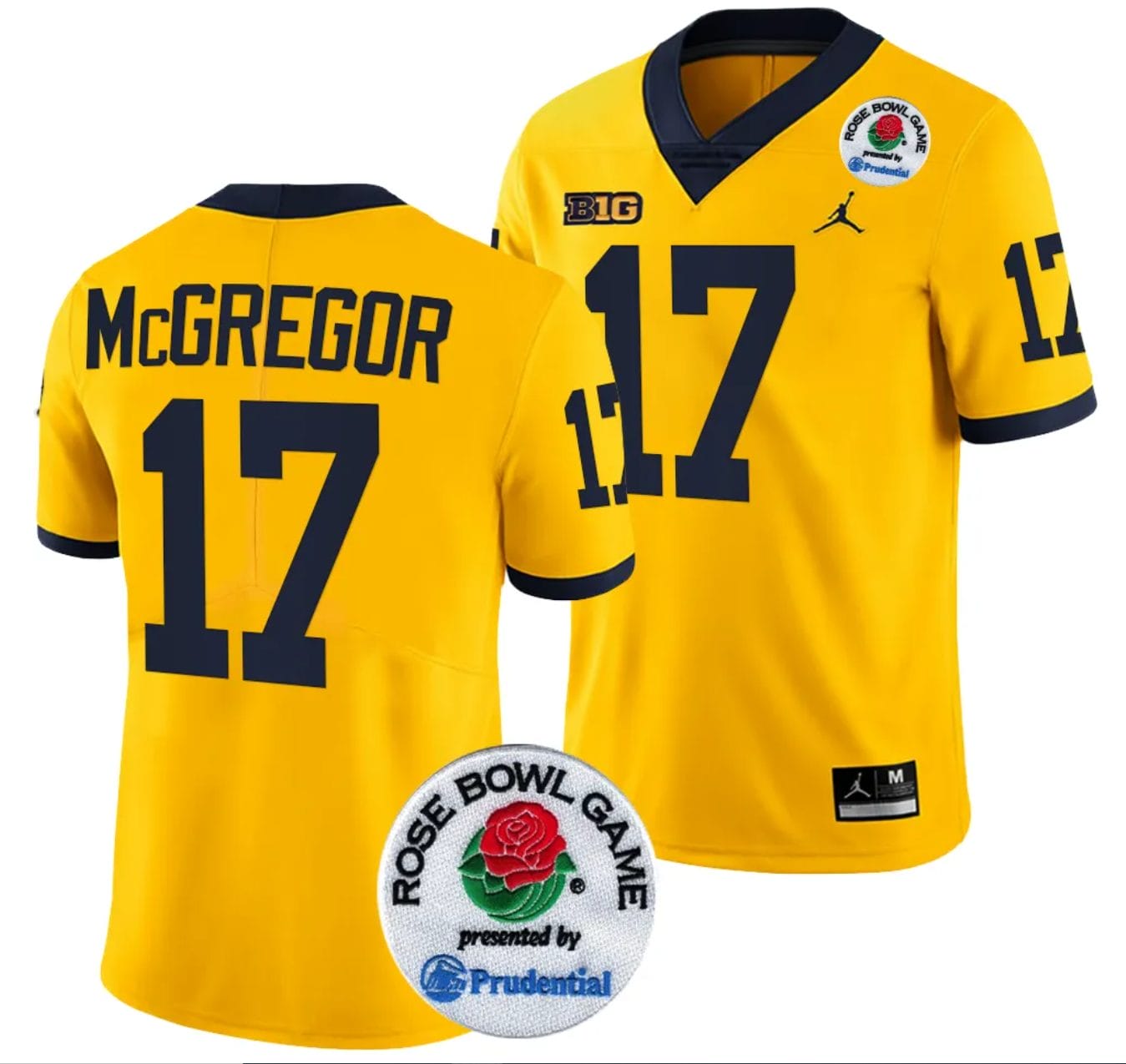 Braiden McGregor Jersey #17 Michigan Wolverines Rose Bowl Game 2024 Patch College Football Playoff Maize