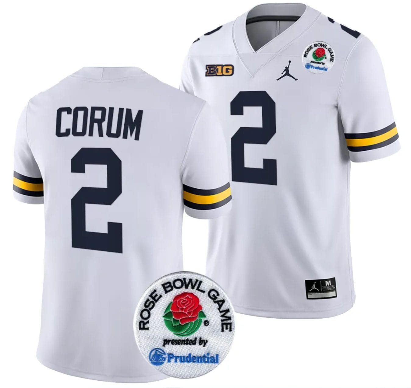 Blake Corum Jersey #2 Michigan Wolverines Rose Bowl Game 2024 Patch College Football Playoff White