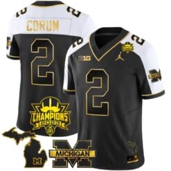 Blake Corum Jersey #9 Michigan Wolverines 2023 Big Ten Champions Patch Stitched Gold Alternate