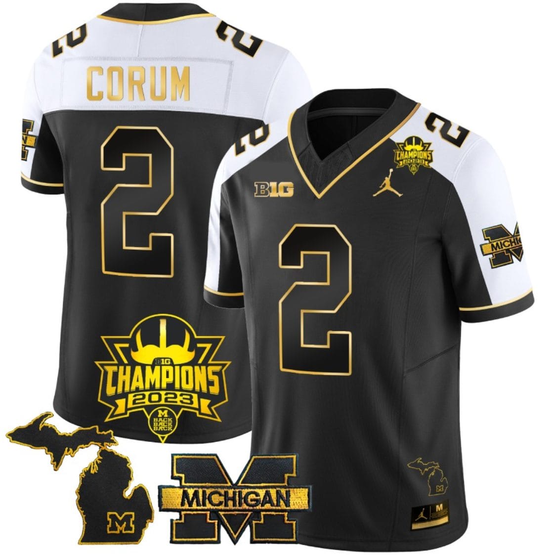 Blake Corum Jersey #9 Michigan Wolverines 2023 Big Ten Champions Patch Stitched Gold Alternate