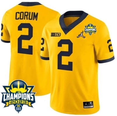 Blake Corum Jersey #9 Michigan Wolverines 2023 Big Ten Champions Patch Stitched Maize
