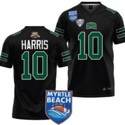 CJ Harris Jersey #10 Ohio Bobcats 2023 Myrtle Beach Bowl Patch College Football Black