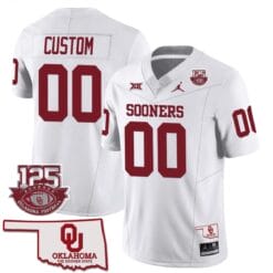 Custom Oklahoma Sooners Jersey Name and Number 125th Season Patch Football White