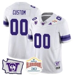 Custom Washington Huskies Jersey Name and Number Alamo Bowl Patch Football White