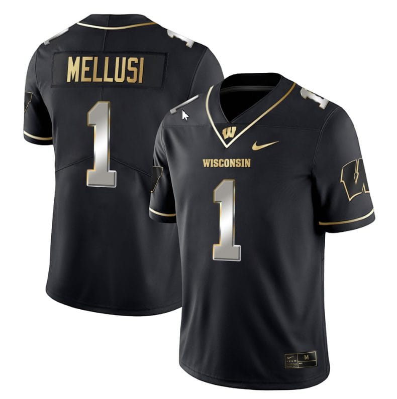 Chez Mellusi Jersey #1 Wisconsin Badgers Gold Vapor College Football Black Limited