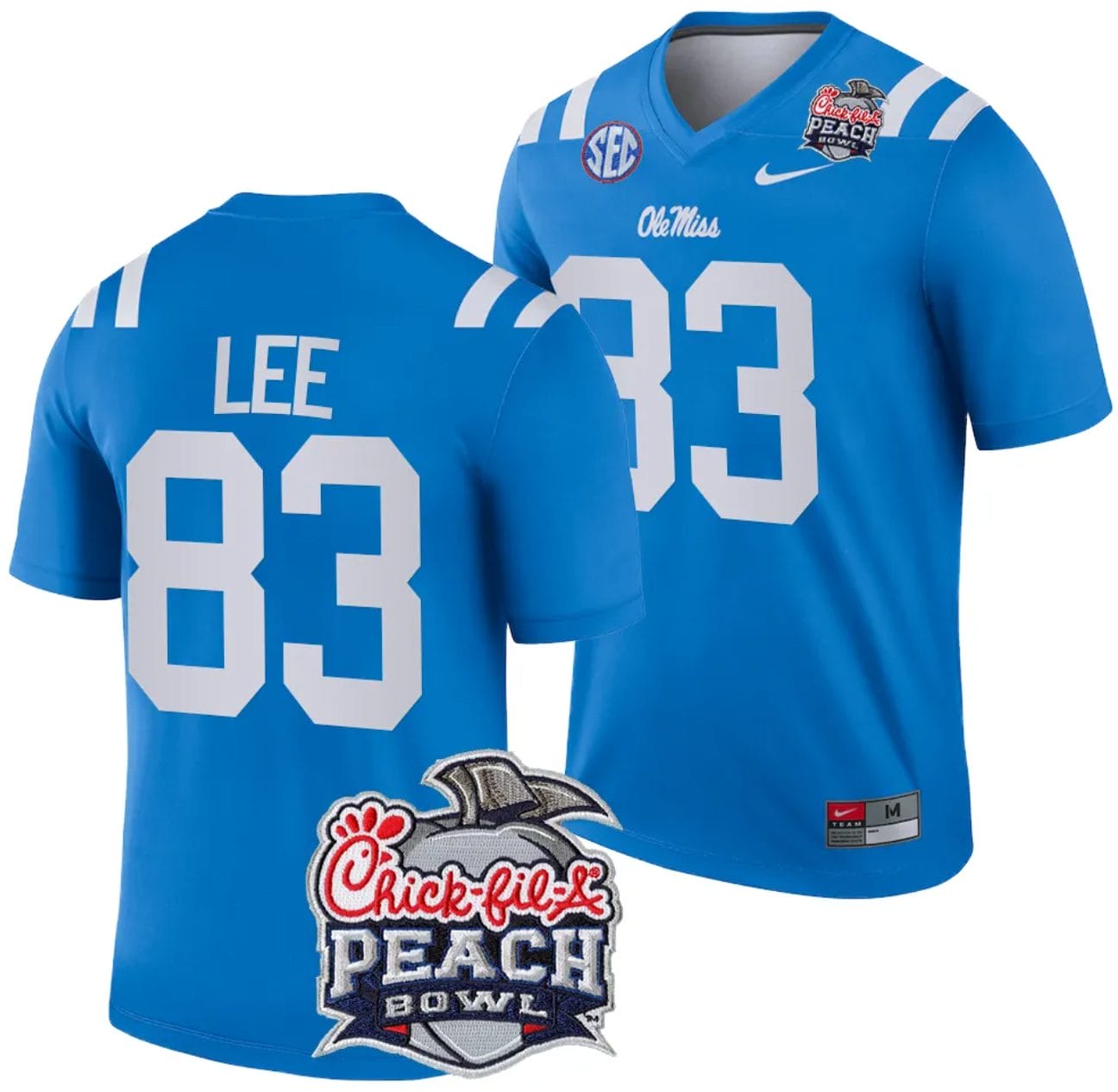 Cayden Lee Jersey #83 Ole Miss Rebels Peach Bowl Patch 2024 College Football Blue