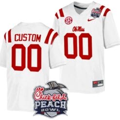 Custom Ole Miss Rebels Jersey Name and Number Peach Bowl Patch 2024 College Football Playoff White