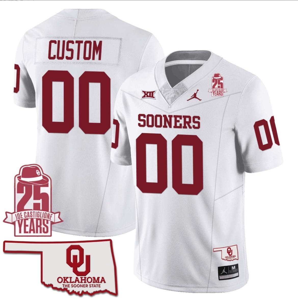 Custom Oklahoma Sooners Jersey Name and Number 25th Anniversary Patch Football White