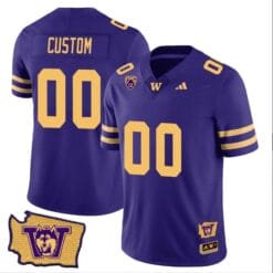 Custom Washington Huskies Jersey Name and Number Washington Map Patch Football Purple Gold