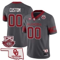 Custom Oklahoma Sooners Jersey Name and Number 125th Season Patch Football Gray