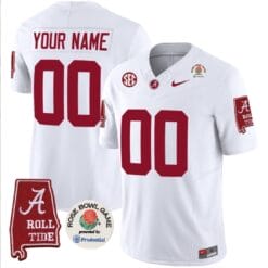 Custom Alabama Jersey Name and Number Rose Bowl Patch Football White