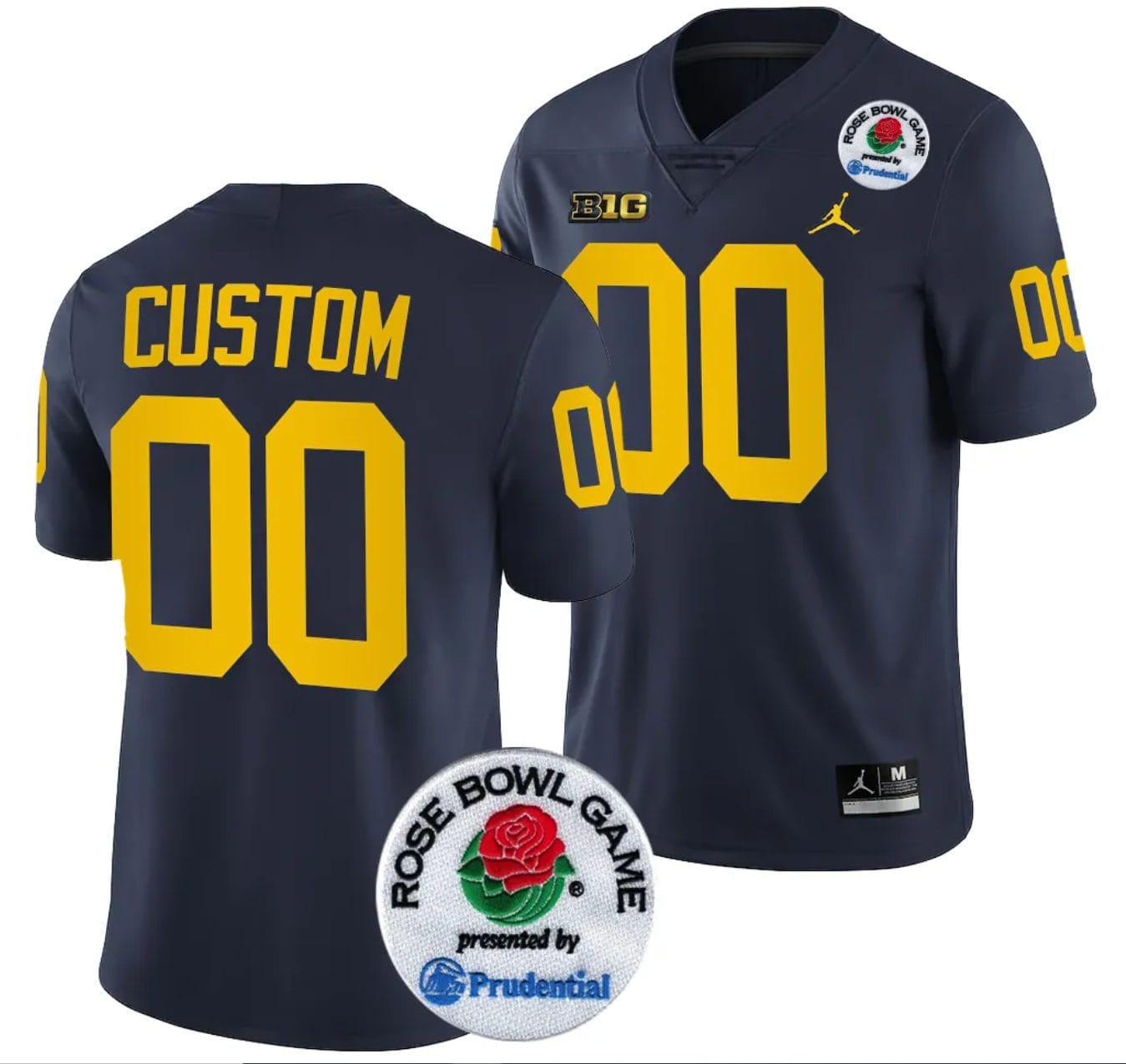 Custom Michigan Wolverines Jersey Name and Number Rose Bowl Game 2024 Patch College Football Playoff Navy