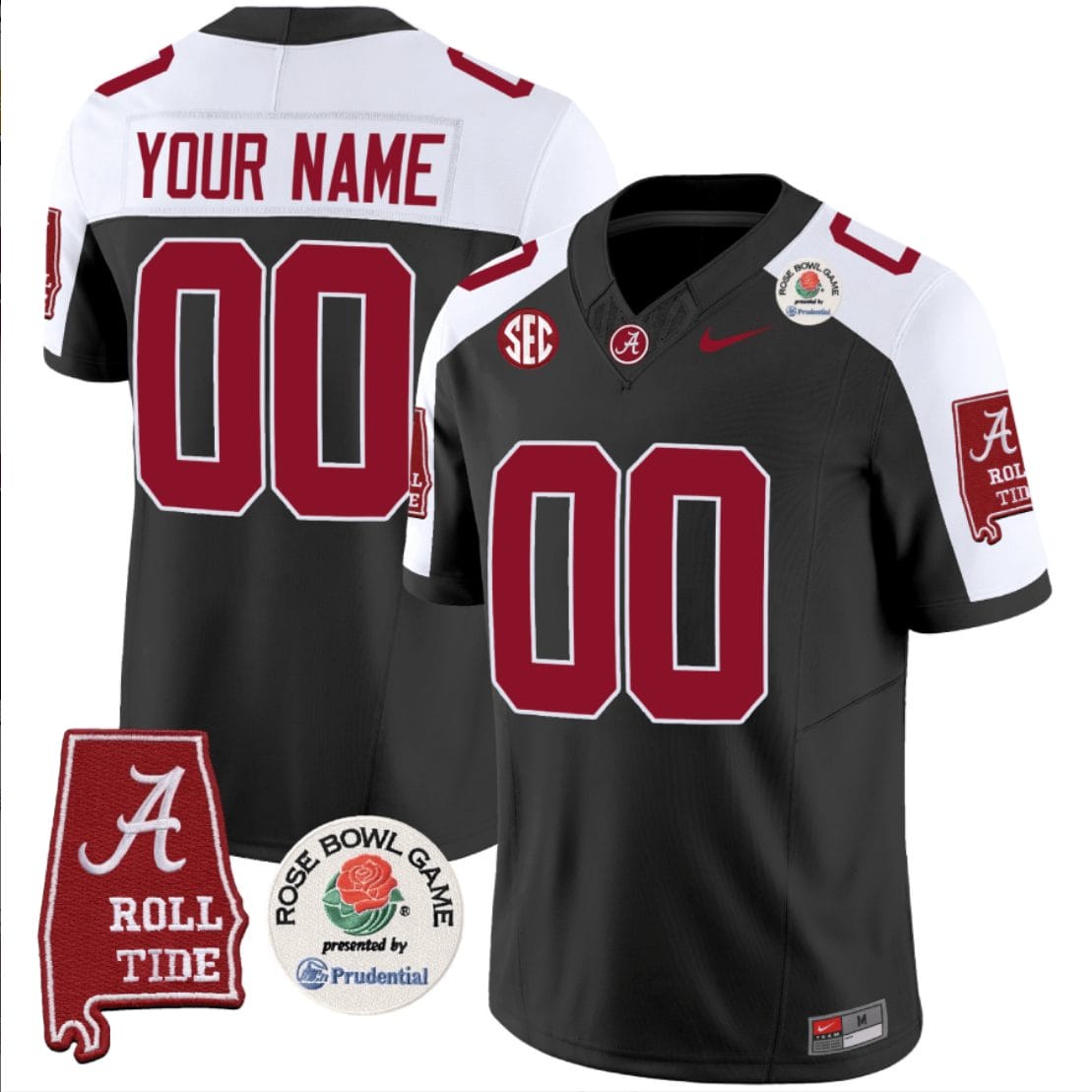 Custom Alabama Jersey Name and Number Rose Bowl Patch Football Black Alternate