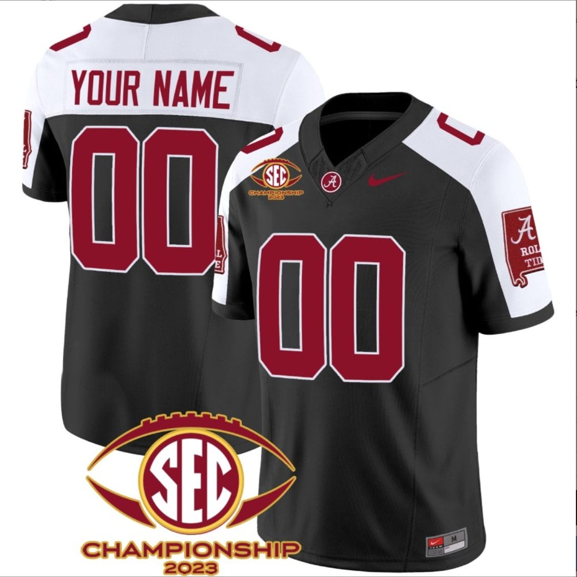 Custom Alabama Crimson Jersey Name and Number SEC Championship 2023 Patch Basic Black Alternate