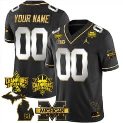 Custom Michigan Wolverines Jersey Name and Number 2023 Big Ten Back to Back Champions Patch Black Limited
