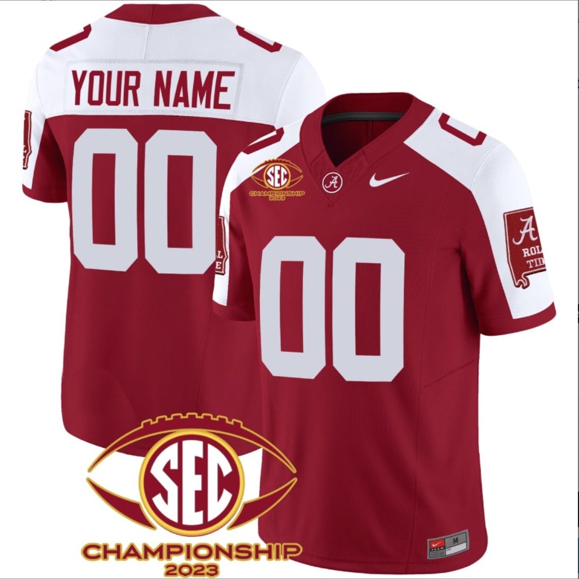 Custom Alabama Crimson Jersey Name and Number SEC Championship 2023 Patch Basic Crimson Alternate