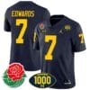 Donovan Edwards Jersey #7 Michigan Wolverines 1000 Wins & Rose Bowl Patch Special Navy