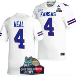 Devin Neal Jersey #4 Kansas Jayhawks 2023 Guaranteed Rate Bowl Champs MVP Football White