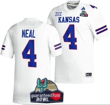 Devin Neal Jersey #4 Kansas Jayhawks 2023 Guaranteed Rate Bowl Champs MVP Football White