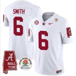 DeVonta Smith Jersey #6 Alabama Crimson Rose Bowl Patch Football White