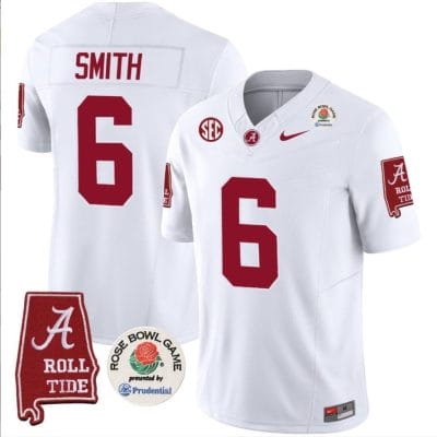 DeVonta Smith Jersey #6 Alabama Crimson Rose Bowl Patch Football White