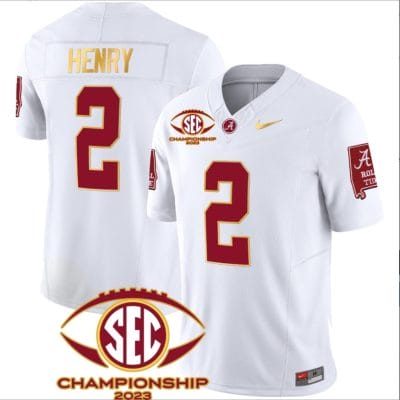 Derrick Henry Jersey #2 Alabama Crimson SEC Championship 2023 Patch Vapor Gold Football White