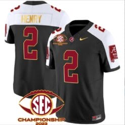 Derrick Henry Jersey #2 Alabama Crimson SEC Championship 2023 Patch Vapor Gold Football Black Alternate