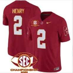 Derrick Henry Jersey #2 Alabama Crimson SEC Championship 2023 Patch Vapor Gold Football Crimson