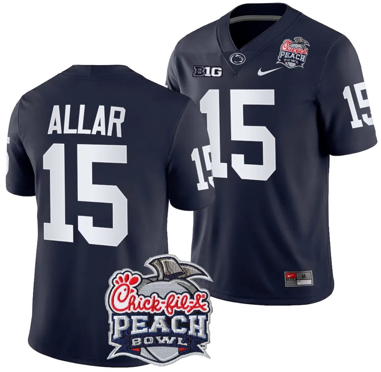 Drew Allar Jersey #15 Penn State Peach Bowl Patch 2024 College Football Navy