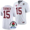 Dallas Turner Jersey #15 Alabama Crimson Tide Rose Bowl Game 2024 Patch College Football Playoff White