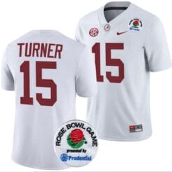 Dallas Turner Jersey #15 Alabama Crimson Tide Rose Bowl Game 2024 Patch College Football Playoff White