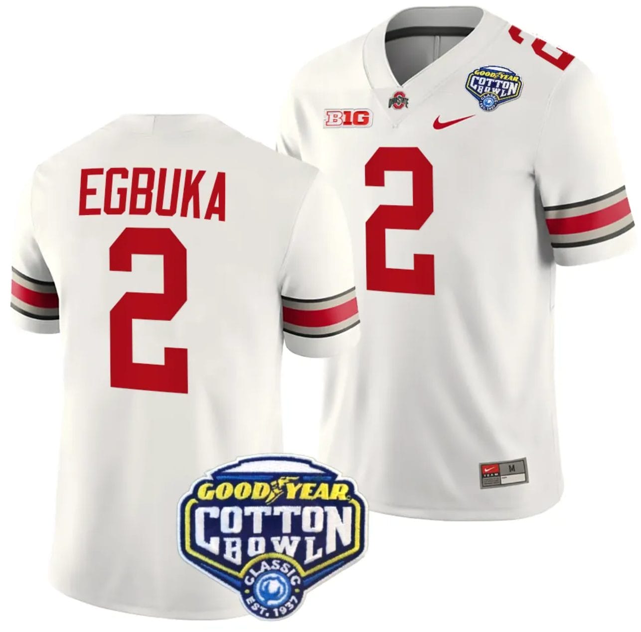 Emeka Egbuka Jersey #2 Ohio State Buckeyes Cotton Bowl Patch 2023 Football White