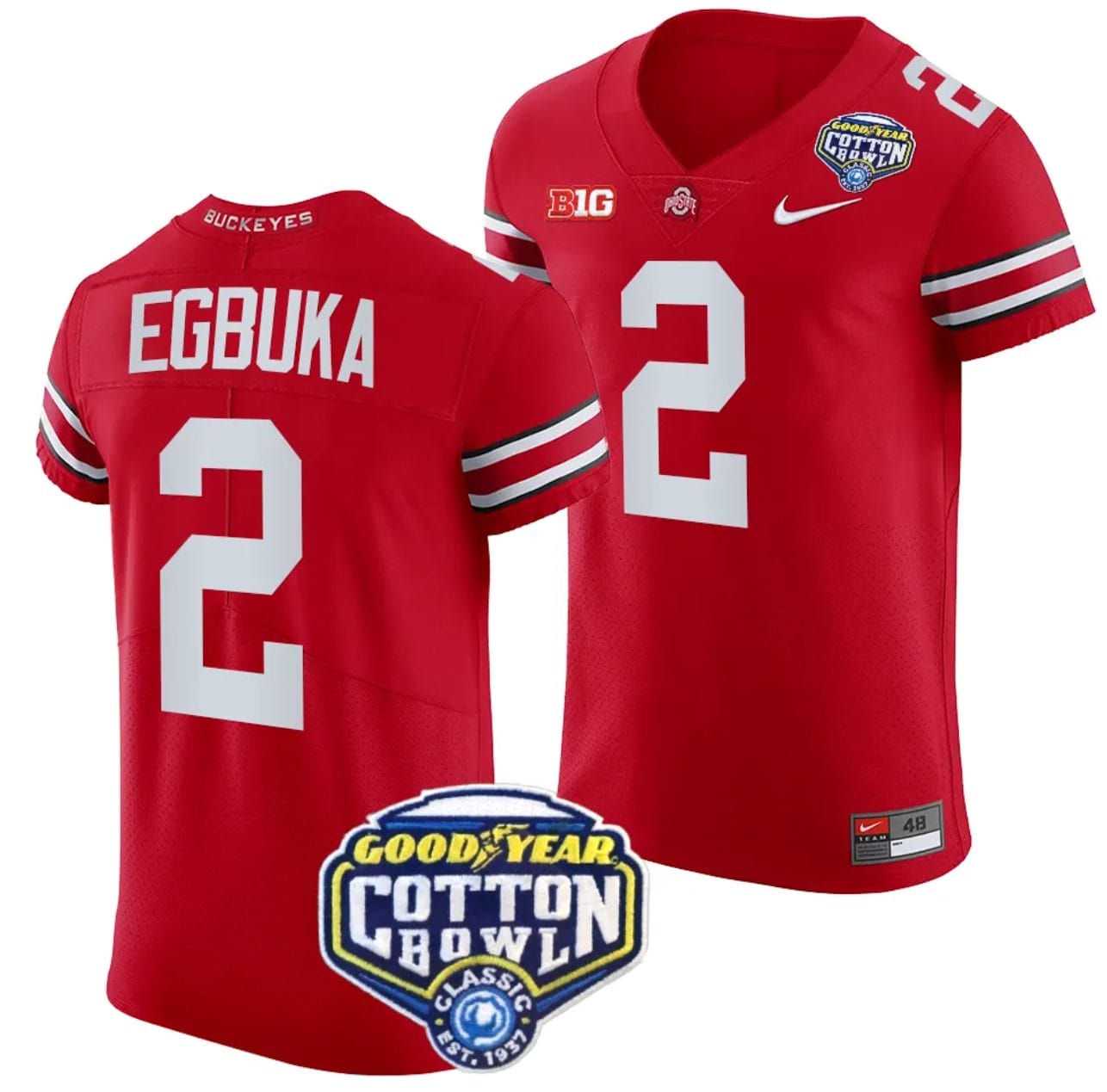Emeka Egbuka Jersey #2 Ohio State Buckeyes Cotton Bowl Patch 2023 Football Scarlet