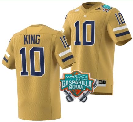 Haynes King Jersey #10 Georgia Tech Yellow Jackets 2023 Gasparilla Bowl Patch Football Brown